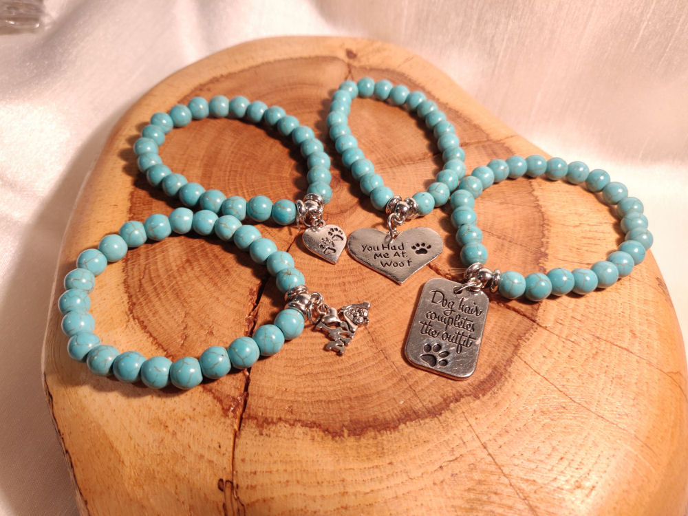 Bracelet with Turquoise Beads and Dog Charm